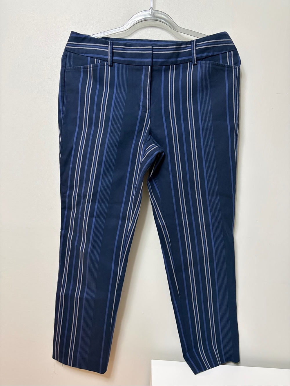 Ann Taylor Factory Modern Striped Ankle Dress Pants Size 6 Navy Blue Corporate